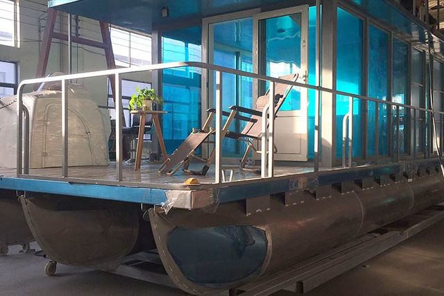 アルミハウスポンツーンボート旅行用レンタル水上生活4