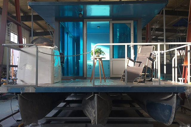 アルミハウスポンツーンボート旅行用レンタル水上生活